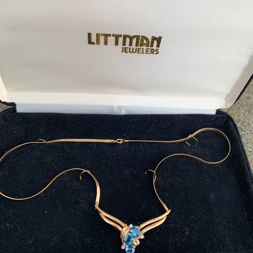 SOLD - Aquamarine Diamond Italian gold necklace